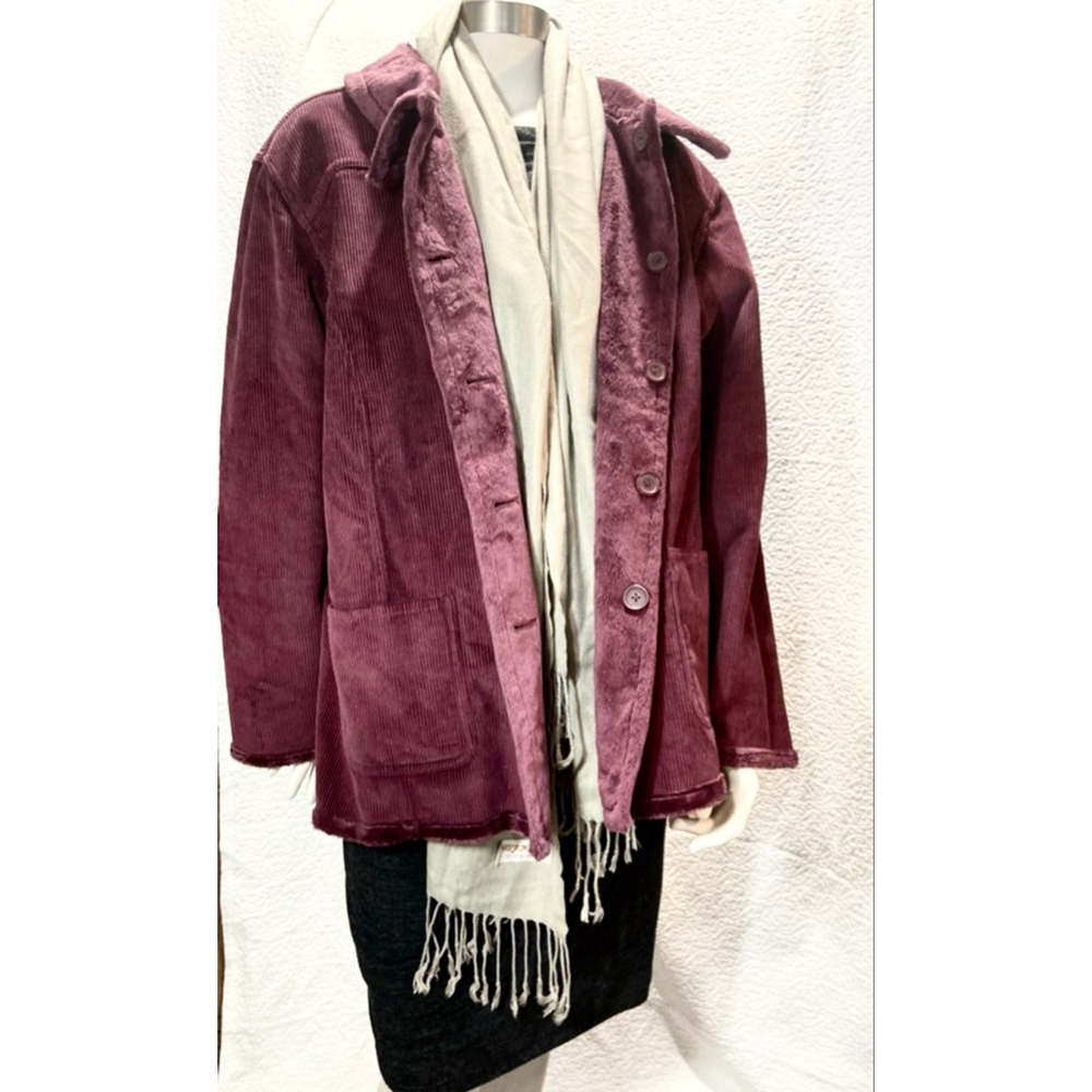 QVC NWOT Reversible Corduroy Fleece Jacket Button Down jacket S‎ XL purple